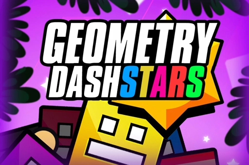 Gameplay showing a block navigating a neon obstacle course in Geometry Dash Stars