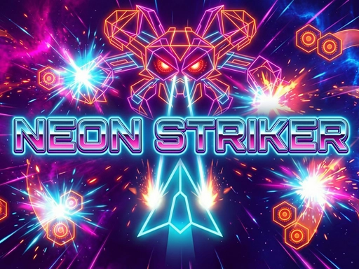 Boss encounter with multi-phase geometric enemy patterns in NEON STRIKER